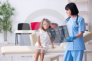 Little girl visiting old female doctor