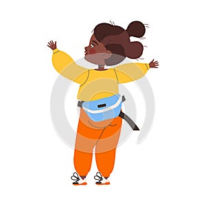 Little Girl with Waist Bag or Fanny Pack Participating in Marathon Vector Illustration