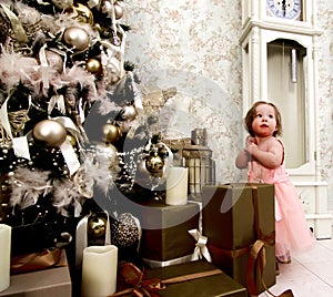 Little Girl Waiting Christmas Gifts