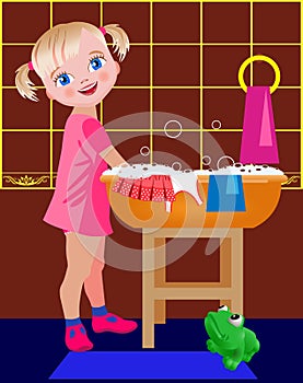 Little girl washes