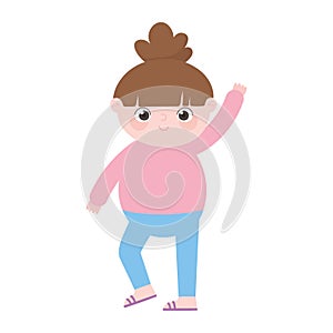 Little girl waving hand cartoon isolated icon style