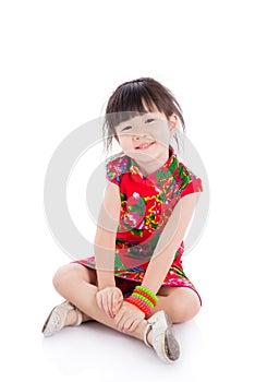 Little girl wearing red chinese traditional dress