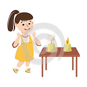 Little Girl Working on Physics Science Experiment with Flame Vector Illustration