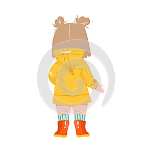 Little Girl in Yellow Coat Standing Back-first Vector Illustration