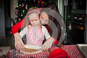 Little girl with young mother baking Christmas