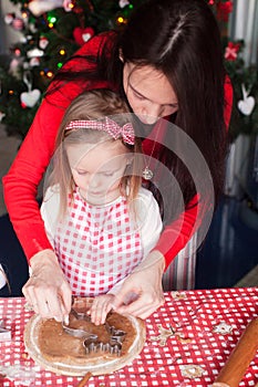 Little girl with young mother baking Christmas