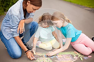 Babysitter or kindergarten concept. Children drawing with color. photo