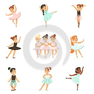 Little Girls Dancing Ballet In Classic Dance Class, Future Professional Ballerina Dancers