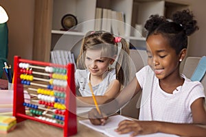 Little girls practising math