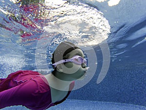 Little Girls are swimming in the pool