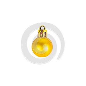 Little golden yellow round Christmas ball decoration for fir tree isolated on white background.