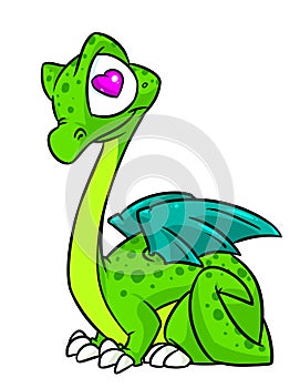 Little green dragon fairy tale character cartoon illustration