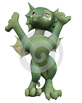 Little green drangon cartoon in a white background