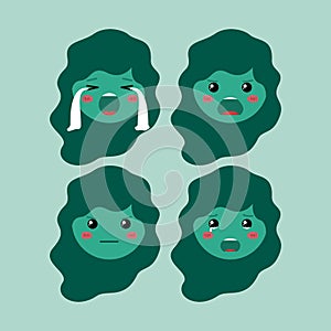 Little green girls emoticon set kawaii characters