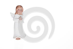 Little guardian angel over white background.