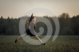 Little gymnastic  girl training outdoor