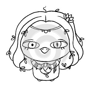 Little hand drawn fairy character. Vector black and white outline illustration of magic creature from fantasy world. Coloring book