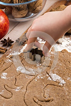 Little hands making the gingerbread cookies