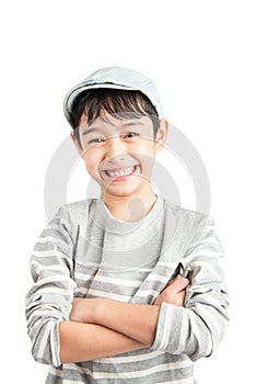 Little handsome boy portrait on white background