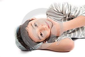 Little handsome boy portrait on white background