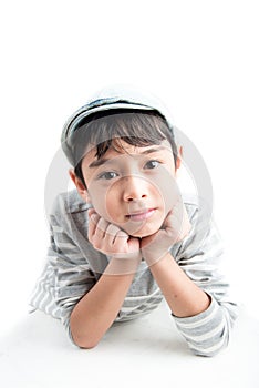 Little handsome boy portrait on white background