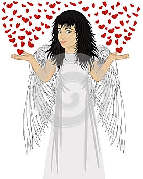 Little happy girl with angel wings beautiful, showing gesture