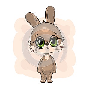 Little hare. Rabbit cub. Cute funny animal on an abstract background. Child. Cartoon style. Isolated on white. vector