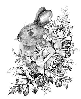 Little Hare with Roses Bunch