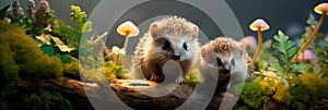 Little hedgehogs go for walks in the spring in search of food. Generative AI