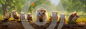 Little hedgehogs go for walks in the spring in search of food. Generative AI