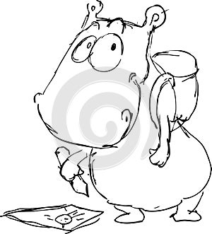 Little hippo drawing - vector sketch