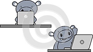 Little hippo kid character cartoon computer set