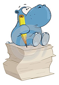 Little hippo-poet Cartoon photo