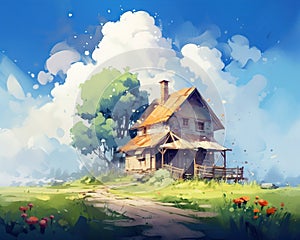 The little house pnting is a little generative nature. photo