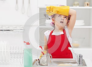 Little housekeeping fairy tired of home chores