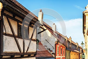 Little houses on Golden street inside of Hrandcany Castle, Prague, Czech Republic.