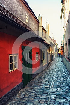 Little houses on Golden street inside of Hrandcany Castle, Prague, Czech Republic.