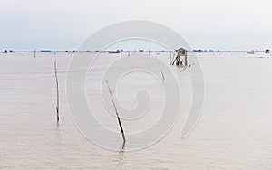 Little hut in the sea at Bang Taboon, Phetchaburi, Thailand