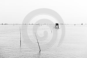 Little hut in the sea at Bang Taboon, Phetchaburi, Thailand