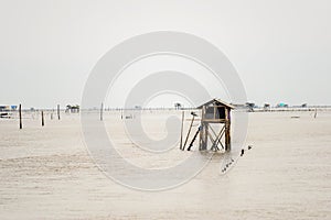 Little hut in the sea at Bang Taboon, Phetchaburi, Thailand