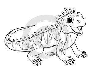 Little Iguana Cartoon Animal Illustration BW