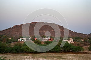 The little Indian village against the background of hill