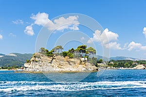 Little island Agios Sostis in zakynthos , Greece