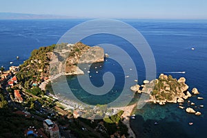 The little island Isola Bella in Giardini Naxos, as seen from Ta