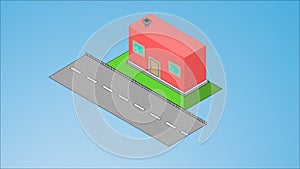 Little isometric house with shadow on turquoise blue background. Real estate, rent and home concept. EPS 8 vector