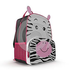 Little Kid Backpack Zebra on a white. 3D illustration