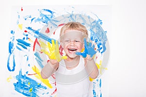 Little kid draws bright colors. School. Preschool. Education. Creativity