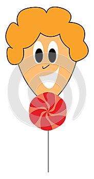 Little kid eating lollipop vector illustration
