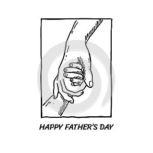 Little kid hand holding father hand vector illustration for Happy fathers day concept poster background design handrawn drawing