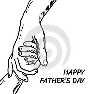 Little kid hand holding father hand vector illustration for Happy fathers day concept poster background design handrawn drawing